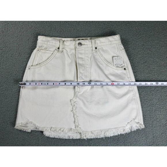 New Free People We The Free Denim Mini Skirt Deco White Woman 29 Zip Up Short - Picture 9 of 10
